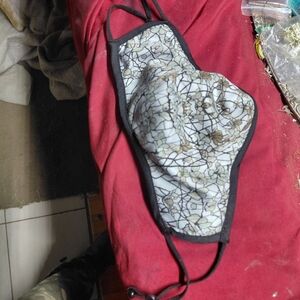 Floral Pattern Women's Face Mask with Adjustable Ear Loops - Black Trim